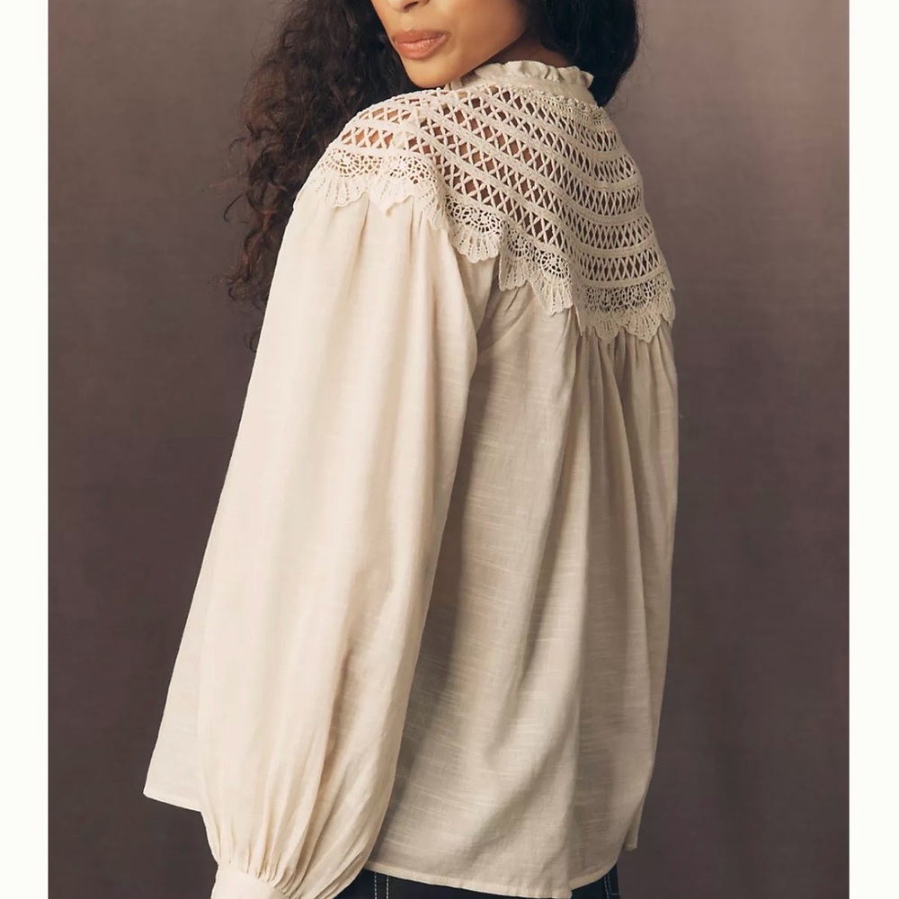 NWT Anthropologie Pilco Lace Yoke Peasant Elegant Cream Lace Blouse - Picture 4 of 11